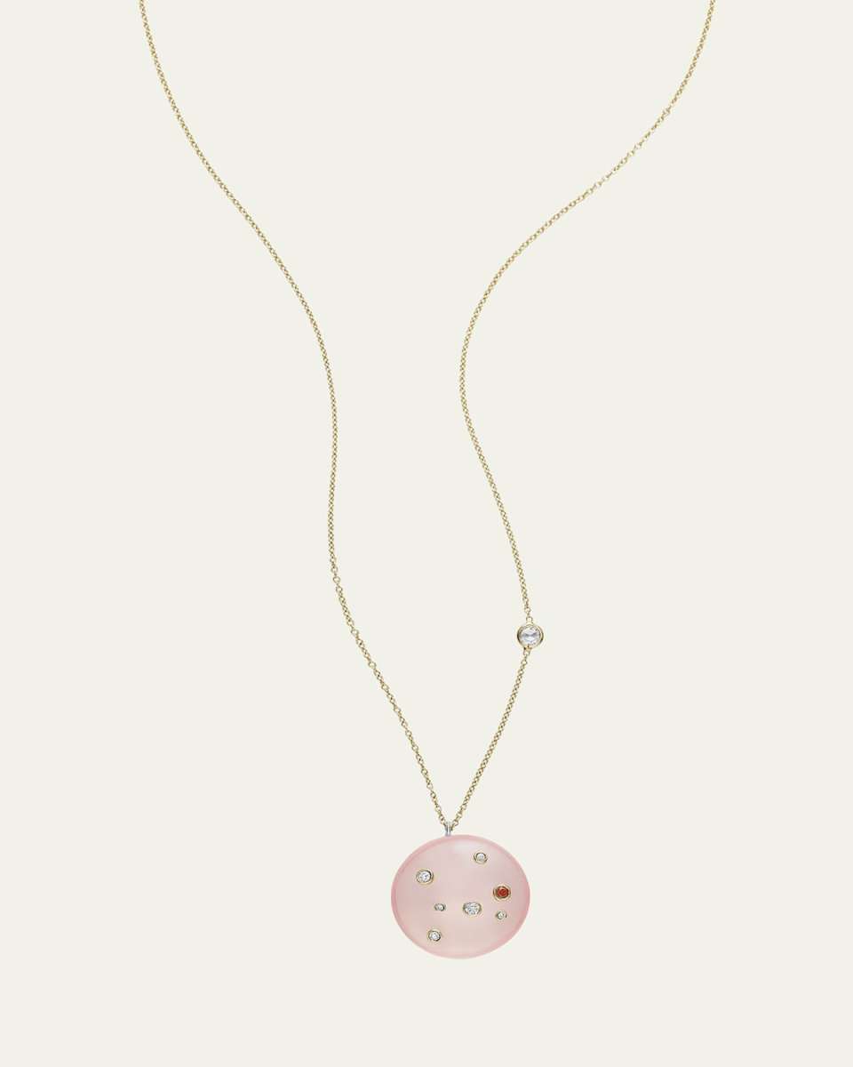 Mini Constellation Rose Quartz Necklace with Diamonds and Rubies